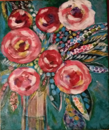 Vôňa ruže 2, 50x60 cm, akryl, tapeta